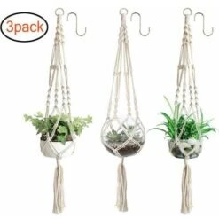Ensemble De 3 Paniers Suspendus En Macramé Corde De Coton Panier Suspendu Pot De Fleur Porte-plante Cintre Pour Plafonds Extérieurs Intérieurs