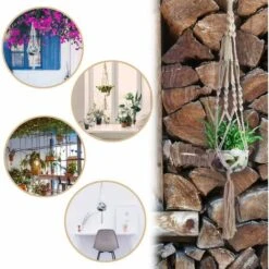 Ensemble De 3 Paniers Suspendus En Macramé Corde De Coton Panier Suspendu Pot De Fleur Porte-plante Cintre Pour Plafonds Extérieurs Intérieurs -Outsunny Eda Magasin 100266417 5