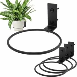 Support Muraux Pot De Fleurs,4pcs Fixation Murale Pot De Fleur Métal Support De Pot De Fleur Mural Porte Pot De Fleur Anneau Antirouille Support De Jardinière à Fixer Pour Jardin 4 Pouces Noir
