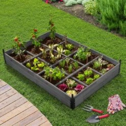 Carré Potager 12 Compartiments Bois Gris + Housse Serre Châssis -Outsunny Eda Magasin 11642863 3