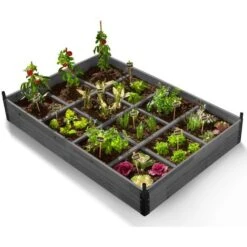 Carré Potager 12 Compartiments Bois Gris + Housse Serre Châssis -Outsunny Eda Magasin 11642863 4