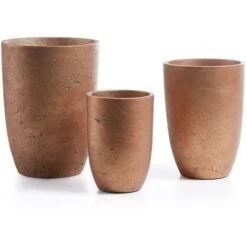 Kave Home - Lot De 3 Cache-pots Low Cuivre En Ciment Pour Usage Intérieur Et Extérieur