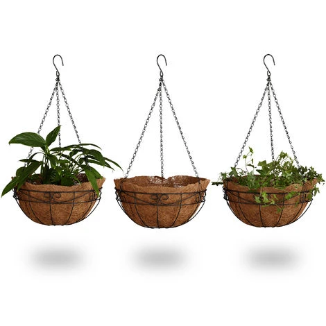 Relaxdays Lot De 3 Suspension Pour Plantes, Coco, 33 Litres, Avec Chaîne, Pot De 35 Cm De Diamètre, Marron 3 Relaxdays Lot De 3 Suspension Pour Plantes, Coco, 33 Litres, Avec Chaîne, Pot De 35 Cm De Diamètre, Marron