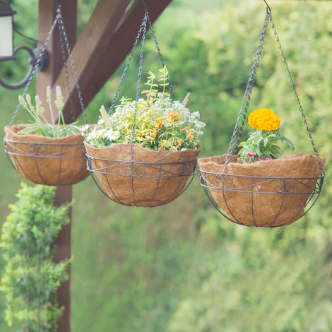 Relaxdays Lot De 3 Suspension Pour Plantes, Coco, 33 Litres, Avec Chaîne, Pot De 35 Cm De Diamètre, Marron 4 Relaxdays Lot De 3 Suspension Pour Plantes, Coco, 33 Litres, Avec Chaîne, Pot De 35 Cm De Diamètre, Marron – Image 2