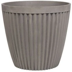 Cache-Pot Gris Taupe En Pierre Et Polyrésine 36 Cm Diamètre à Rayures Verticales Poka