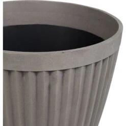 Cache-Pot Gris Taupe En Pierre Et Polyrésine 44 Cm Diamètre à Rayures Verticales Poka -Outsunny Eda Magasin 13100052 4