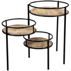 Support De Plantes Modulable En Bois Manguier Massif Et Métal Noir L50 Cm THREE