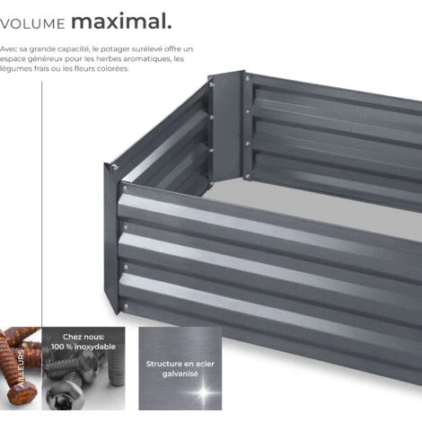 Carré Potager VALERIANA Galvanisé 140 L - 80 X 60 X 30 Cm - Potager Surélevé, Jardinière Surélevée, Lit De Plantation Surélevé 5 Carré Potager VALERIANA Galvanisé 140 L - 80 X 60 X 30 Cm - Potager Surélevé, Jardinière Surélevée, Lit De Plantation Surélevé – Image 3