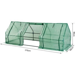 HOMCOM Mini Serre De Jardin 270L X 90l X 90H Cm Acier PE Haute Densité 140 G/m² Anti-UV 3 Fenêtres Avec Zip Enroulables Vert -Outsunny Eda Magasin 25006893 3