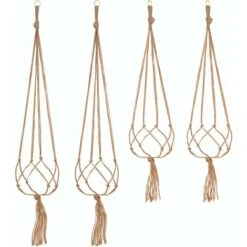 LITZEE Lot De 4 Suspension Corde Plante Macramé Porte Pot Suspendu Plante Cintre Intérieur Extérieur Décoration Du Jardin Avec - 2 Pièces 105 Cm Et 2 Pièces 90 Cm, 4 Pieds