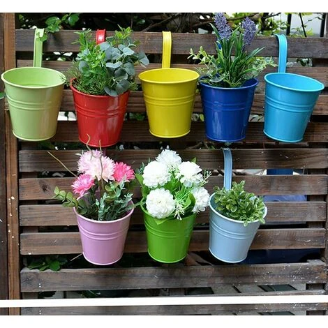 Pot De Fleurs En Fer/métal à Suspendre Pour 8 pots Balcon Jardin Mur Seau En Métal à Suspendre Support Cadeau Detachable Style 4 Pot De Fleurs En Fer/métal à Suspendre Pour 8 pots Balcon Jardin Mur Seau En Métal à Suspendre Support Cadeau Detachable Style – Image 2