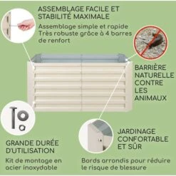 Blumfeldt Jardinieres Exterieur Surélevées, Pot De Fleur Exterieur Pour Les Fleurs, Herbes, Fruits, Légumes, Bac Jardiniere Balcon, Potager Sur Pied, Acier Ultra Solide, 432L, 120 X 60 X 60cm, Argent -Outsunny Eda Magasin 27344782 3