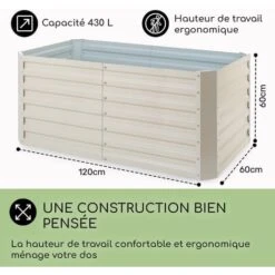 Blumfeldt Jardinieres Exterieur Surélevées, Pot De Fleur Exterieur Pour Les Fleurs, Herbes, Fruits, Légumes, Bac Jardiniere Balcon, Potager Sur Pied, Acier Ultra Solide, 432L, 120 X 60 X 60cm, Argent -Outsunny Eda Magasin 27344782 5