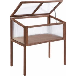 OUTSUNNY Mini Serre Sur Pieds Dim. 90L X 50l X 93H Cm Toit Ouvrable Panneaux De Polycarbonate Bois Sapin Traité