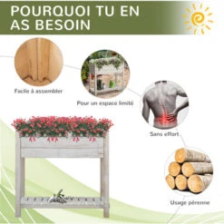 OUTSUNNY Jardinière Sur Pieds Potager Dim. 80L X 40l X 78H Cm Bois Sapin Blanc Effet Vieilli -Outsunny Eda Magasin 28278742 4