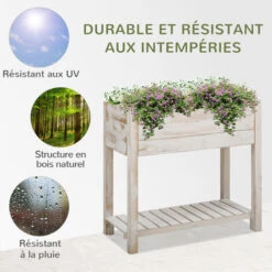 OUTSUNNY Jardinière Sur Pieds Potager Dim. 80L X 40l X 78H Cm Bois Sapin Blanc Effet Vieilli -Outsunny Eda Magasin 28278742 5