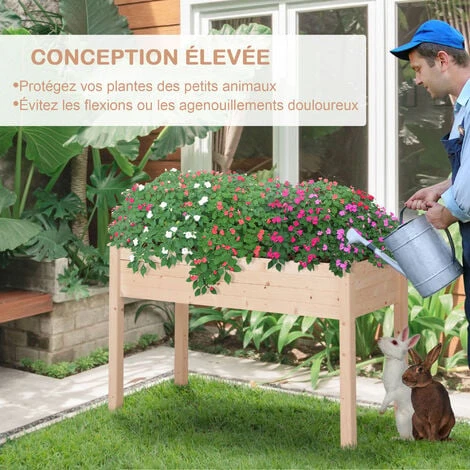 OUTSUNNY Jardinière Sur Pieds Potager Dim. 122L X 56l X 76H Cm Inserts D'irrigation + Feutre De Drainage Inclus Bois Massif Sapin 7 OUTSUNNY Jardinière Sur Pieds Potager Dim. 122L X 56l X 76H Cm Inserts D'irrigation + Feutre De Drainage Inclus Bois Massif Sapin – Image 5
