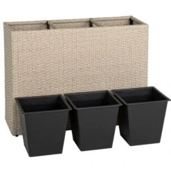 Bac à Fleur Avec 3 Pots En Polyrotin 77 Cm X 27 Cm X 60 Cm Beige -Outsunny Eda Magasin 29541830 3