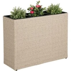 Bac à Fleur Avec 3 Pots En Polyrotin 77 Cm X 27 Cm X 60 Cm Beige -Outsunny Eda Magasin 29541830 5