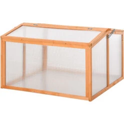 OUTSUNNY Mini Serre De Jardin Serre à Tomates Dim. 90L X 80l X 58H Cm Toits Ouvrables Panneaux De Polycarbonate Bois Sapin Pré-huilé
