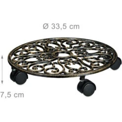 Relaxdays Porte-plantes à 4 Roulettes, Design Antique, Stable Et Résistant Aux Intempéries, Rond, Ø Env. 33,5 Cm, Bronze -Outsunny Eda Magasin 32022966 4