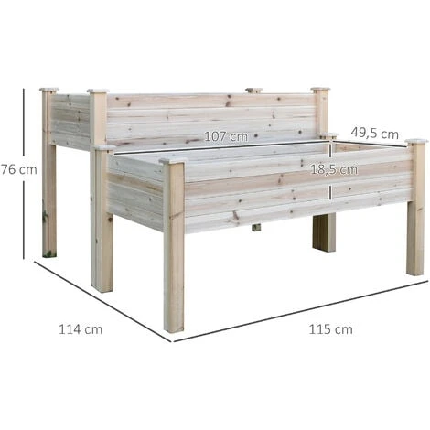 OUTSUNNY Jardinière Sur Pieds Carré Potager 2 étages Dim. 115L X 114l X 76H Cm Inserts D'irrigation Bois Sapin Naturel 5 OUTSUNNY Jardinière Sur Pieds Carré Potager 2 étages Dim. 115L X 114l X 76H Cm Inserts D'irrigation Bois Sapin Naturel – Image 3