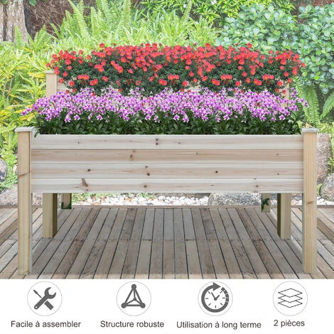 OUTSUNNY Jardinière Sur Pieds Carré Potager 2 étages Dim. 115L X 114l X 76H Cm Inserts D'irrigation Bois Sapin Naturel 7 OUTSUNNY Jardinière Sur Pieds Carré Potager 2 étages Dim. 115L X 114l X 76H Cm Inserts D'irrigation Bois Sapin Naturel – Image 5