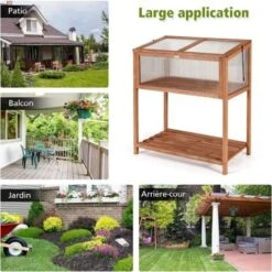 COSTWAY Mini Serre De Jardin Sur Pied En Bois Avec Couvercle Ouvrant Charnière Etagère à Lattes Grand Bac De Rangement 90x49x104,5cm -Outsunny Eda Magasin 33186258 3