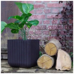 No Name Lot De 2 Cache-pots Aspect Bois Lamé -Outsunny Eda Magasin 3404970 5