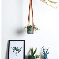 Pot De Fleur Suspendu - PU Cuir Pot De Fleur Plante Suspendu, Pot De Fleur Plante Suspension Support Pot Suspendu, Pour Interieur Et Ext&eacuterieur Suspendue D&eacutecoration Balcon Murale，marron -Outsunny Eda Magasin 35559118 3