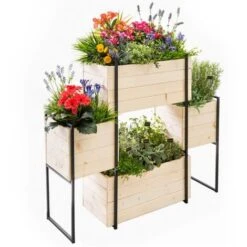 Potager SALLY 4 Bacs Bois Et Métal Jardinière Escalier