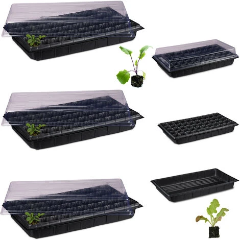Relaxdays Bac à Semis, Lot De 3, Mini Serre Pour Rebord De Fenêtre, Plantation, 50 Compartiments, HLP 12x56x29 Cm, Noir 3 Relaxdays Bac à Semis, Lot De 3, Mini Serre Pour Rebord De Fenêtre, Plantation, 50 Compartiments, HLP 12x56x29 Cm, Noir