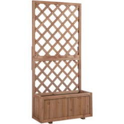 Outsunny Eda Magasin 18 OUTSUNNY Jardinière Avec Treillis - Bac à Fleurs - Jardinière Sur Pied - Dim. 72,5L X 31,5l X 149,5H Cm Inserts D'irrigation Inclus Bois Sapin Pré-huilé