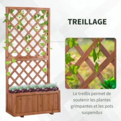 OUTSUNNY Jardinière Avec Treillis - Bac à Fleurs - Jardinière Sur Pied - Dim. 72,5L X 31,5l X 149,5H Cm Inserts D'irrigation Inclus Bois Sapin Pré-huilé -Outsunny Eda Magasin 37948937 4