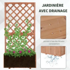 OUTSUNNY Jardinière Avec Treillis - Bac à Fleurs - Jardinière Sur Pied - Dim. 72,5L X 31,5l X 149,5H Cm Inserts D'irrigation Inclus Bois Sapin Pré-huilé -Outsunny Eda Magasin 37948937 5