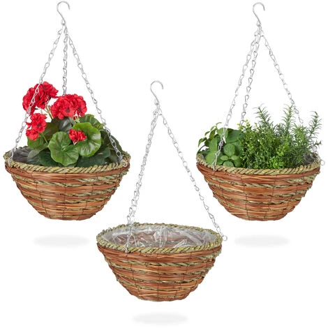 Relaxdays Suspension Pour Plantes, Lot De 3, Panier Tressé En Rotin, Fait Main, Pot De Fleur HxD 16 X 31 Cm, Vert-brun 3 Relaxdays Suspension Pour Plantes, Lot De 3, Panier Tressé En Rotin, Fait Main, Pot De Fleur HxD 16 X 31 Cm, Vert-brun