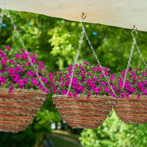 Relaxdays Suspension Pour Plantes, Lot De 3, Panier Tressé En Rotin, Fait Main, Pot De Fleur HxD 16 X 31 Cm, Vert-brun 4 Relaxdays Suspension Pour Plantes, Lot De 3, Panier Tressé En Rotin, Fait Main, Pot De Fleur HxD 16 X 31 Cm, Vert-brun – Image 2