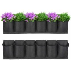 Sac De Plantation Vertical, 2PCS Versailles Jardin Sac à Plantes Mural Jardinière Suspendue Balcon Pot à Suspendre Intérieur Extérieur Fleur 6 Poches (Noir)