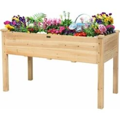 GOPLUS Jardiniere Sur Pieds En Bois, 123 X 57 X 76 CM, Carré Potager Rectangulaire Pour Jardin,pour Legumes, Herbes, Fleurs,Charge 100 KG