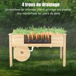 GOPLUS Jardiniere Sur Pieds En Bois, 123 X 57 X 76 CM, Carré Potager Rectangulaire Pour Jardin,pour Legumes, Herbes, Fleurs,Charge 100 KG -Outsunny Eda Magasin 42541969 4