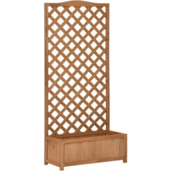 OUTSUNNY Jardinière Avec Treillis - Bac à Fleurs - Jardinière Sur Pied - Dim. 76L X 36l X 170H Cm - Fond à Lattes - Bois Sapin Pré-huilé