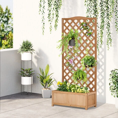 OUTSUNNY Jardinière Avec Treillis - Bac à Fleurs - Jardinière Sur Pied - Dim. 76L X 36l X 170H Cm - Fond à Lattes - Bois Sapin Pré-huilé 4 OUTSUNNY Jardinière Avec Treillis - Bac à Fleurs - Jardinière Sur Pied - Dim. 76L X 36l X 170H Cm - Fond à Lattes - Bois Sapin Pré-huilé – Image 2