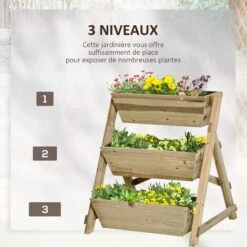OUTSUNNY Jardinière Sur Pieds Carré Potager 3 étages Dim. 71L X 61l X 77H Cm Inserts D'irrigation Feutre De Drainage Bois Sapin Autoclave -Outsunny Eda Magasin 48873240 4