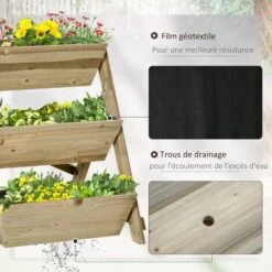 OUTSUNNY Jardinière Sur Pieds Carré Potager 3 étages Dim. 71L X 61l X 77H Cm Inserts D'irrigation Feutre De Drainage Bois Sapin Autoclave -Outsunny Eda Magasin 48873240 5