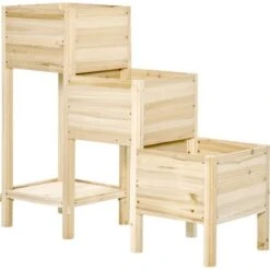 OUTSUNNY Jardinière Sur Pieds Carré Potager 3 étages Dim. 125L X 45l X 108H Cm Inserts D'irrigation étagère Bois Sapin Naturel