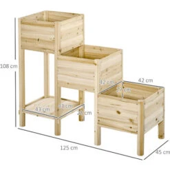 OUTSUNNY Jardinière Sur Pieds Carré Potager 3 étages Dim. 125L X 45l X 108H Cm Inserts D'irrigation étagère Bois Sapin Naturel -Outsunny Eda Magasin 48873244 3