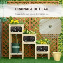 OUTSUNNY Jardinière Sur Pieds Carré Potager 3 étages Dim. 125L X 45l X 108H Cm Inserts D'irrigation étagère Bois Sapin Naturel -Outsunny Eda Magasin 48873244 5