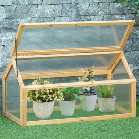 OUTSUNNY Mini Serre De Jardin Serre à Tomates Dim. 90L X 52l X 49,5H Cm Toit Ouvrable Panneaux De Polycarbonate Bois Sapin Pré-huilé 4 OUTSUNNY Mini Serre De Jardin Serre à Tomates Dim. 90L X 52l X 49,5H Cm Toit Ouvrable Panneaux De Polycarbonate Bois Sapin Pré-huilé – Image 2