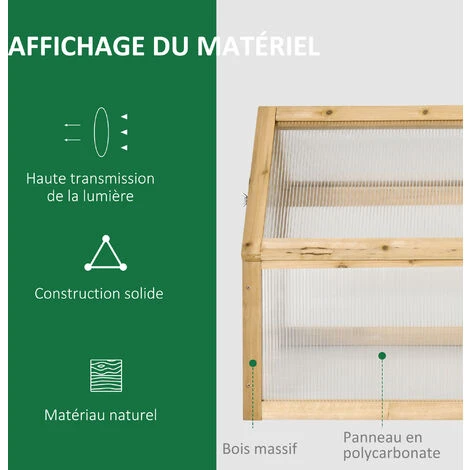 OUTSUNNY Mini Serre De Jardin Serre à Tomates Dim. 90L X 52l X 49,5H Cm Toit Ouvrable Panneaux De Polycarbonate Bois Sapin Pré-huilé 6 OUTSUNNY Mini Serre De Jardin Serre à Tomates Dim. 90L X 52l X 49,5H Cm Toit Ouvrable Panneaux De Polycarbonate Bois Sapin Pré-huilé – Image 4