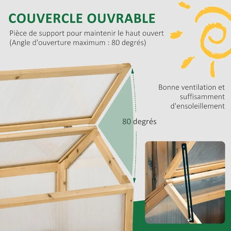 OUTSUNNY Mini Serre De Jardin Serre à Tomates Dim. 90L X 52l X 49,5H Cm Toit Ouvrable Panneaux De Polycarbonate Bois Sapin Pré-huilé 7 OUTSUNNY Mini Serre De Jardin Serre à Tomates Dim. 90L X 52l X 49,5H Cm Toit Ouvrable Panneaux De Polycarbonate Bois Sapin Pré-huilé – Image 5